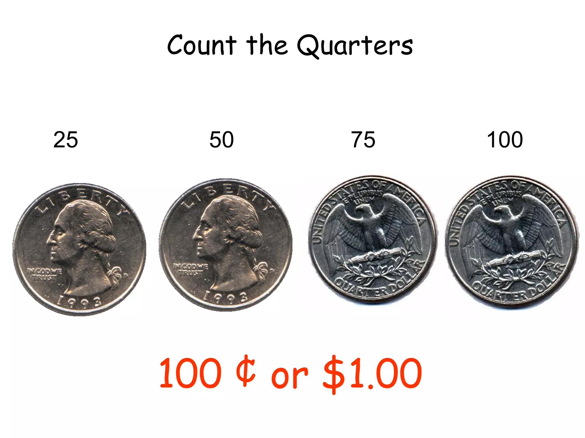 25 50 100 75 100 ¢ or $1.00 Count the Quarters