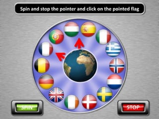 Spin and stop the pointer and click on the pointed flag
 