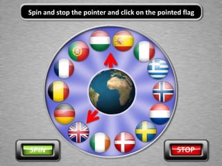 Spin and stop the pointer and click on the pointed flag
 