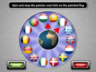 Spin and stop the pointer and click on the pointed flag
 