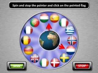Spin and stop the pointer and click on the pointed flag
 