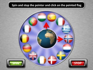 Spin and stop the pointer and click on the pointed flag
 