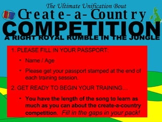Create-a-Country COMPETITION The Ultimate Unification Bout  A RIGHT ROYAL RUMBLE IN THE JUNGLE ,[object Object],[object Object],[object Object],[object Object],[object Object]