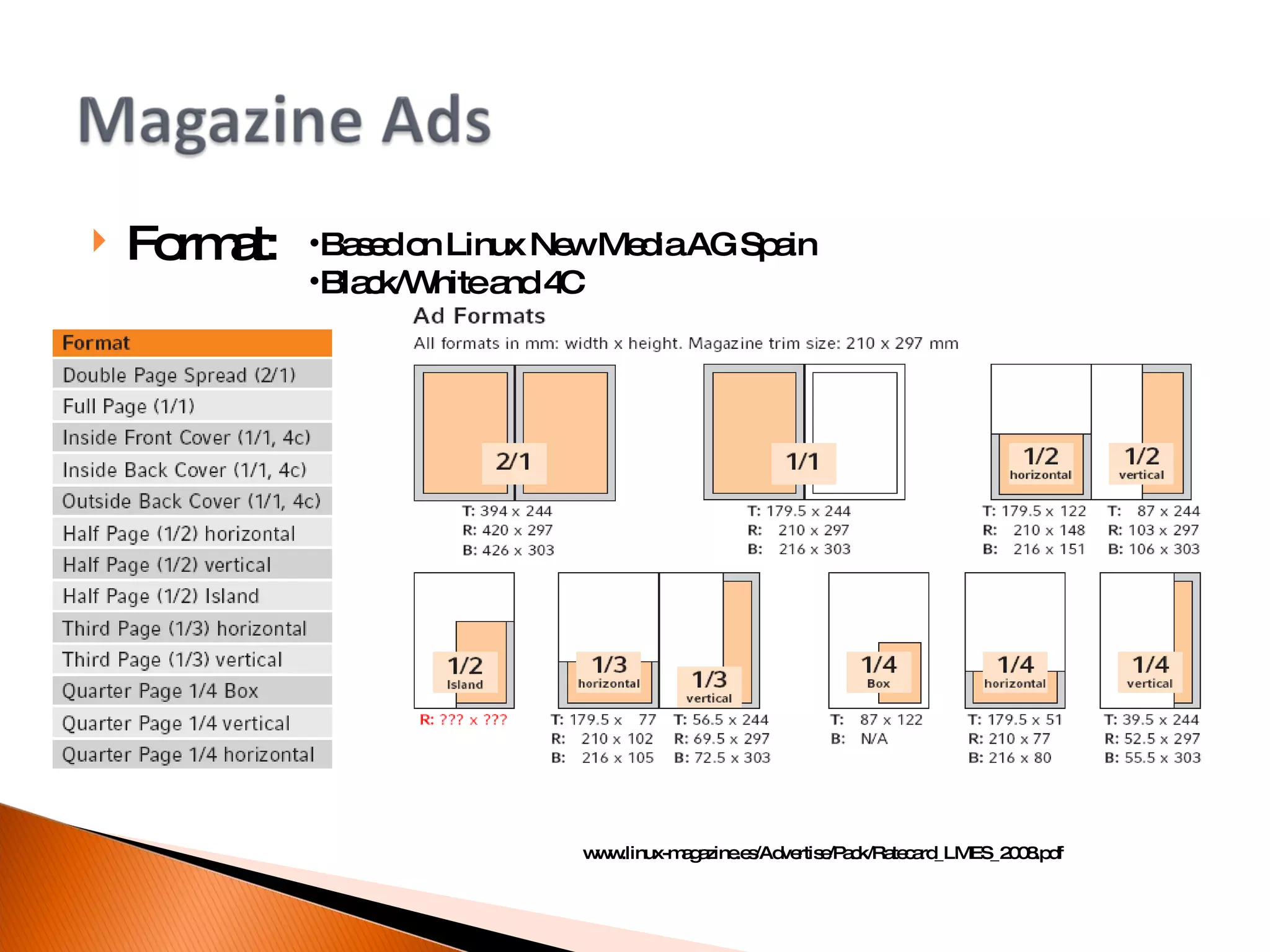 Format: Based on Linux New Media AG Spain Black/White and 4C www.linux-magazine.es/Advertise/Pack/Ratecard_LMES_2008.pdf 