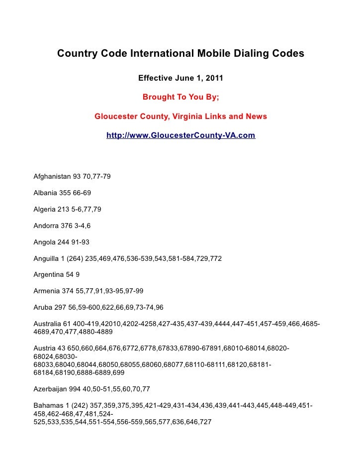 Free Country Code International Mobile Dialing Codes