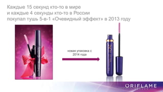 Каждые 15 секунд кто-то в мире
и каждые 4 секунды кто-то в России
покупал тушь 5-в-1 «Очевидный эффект» в 2013 году
Copyright ©2014 by Oriflame Cosmetics SA
новая упаковка с
2014 года
 