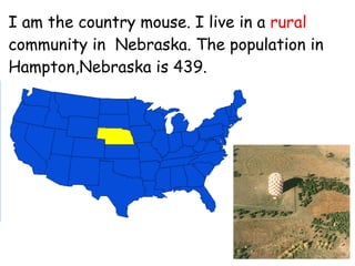 Suburban - a medium-sized community near a large city, houses are close together, you may see parks and  malls. 