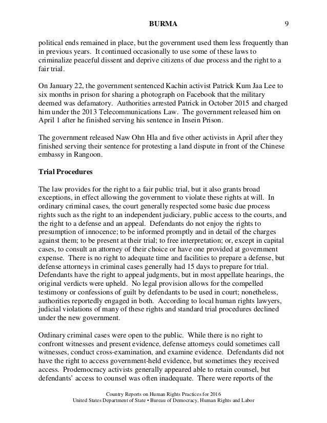 Country Reports On Human Rights Practices For 2016 Burma Bureau Of De