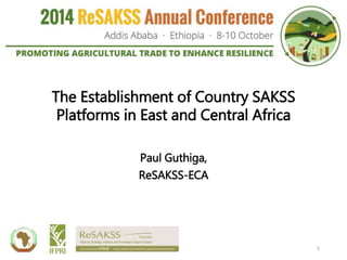 The Establishment of Country SAKSS 
Platforms in East and Central Africa 
Paul Guthiga, 
ReSAKSS-ECA 
1 
 