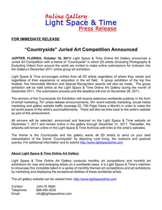 "Countryside" Juried Art Competition Announced