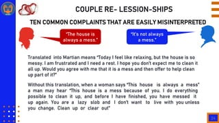 24
COUPLE RE- LESSION-SHIPS
TEN COMMON COMPLAINTS THAT ARE EASILY MISINTERPRETED
“The house is
always a mess.”
“It‟s not a...