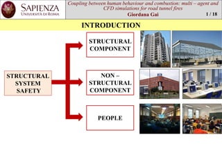 Coupling between human behaviourand combustion: multi –agent and CFD simulations for road tunnel fires 
Giordana Gai 
STRUCTURAL 
SYSTEM 
SAFETY 
NON – STRUCTURAL COMPONENT 
STRUCTURAL COMPONENT 
PEOPLE 
1 / 18 
INTRODUCTION  