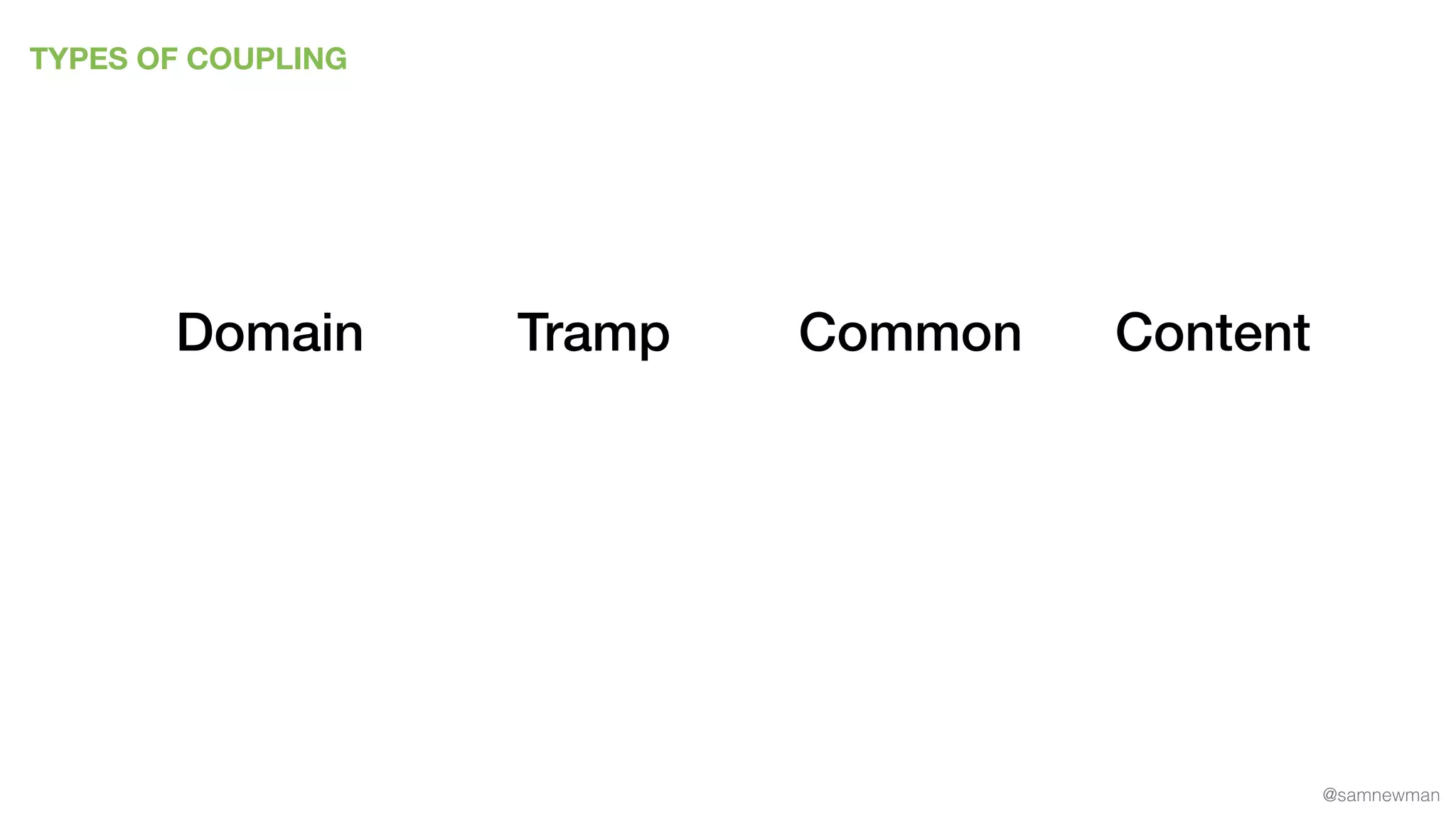 @samnewman
TYPES OF COUPLING
Domain Common ContentTramp
 