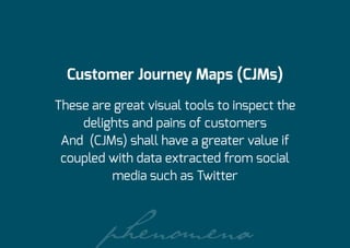 These are great visual tools to inspect the
delights and pains of customers
And (CJMs) shall have a greater value if
coupl...