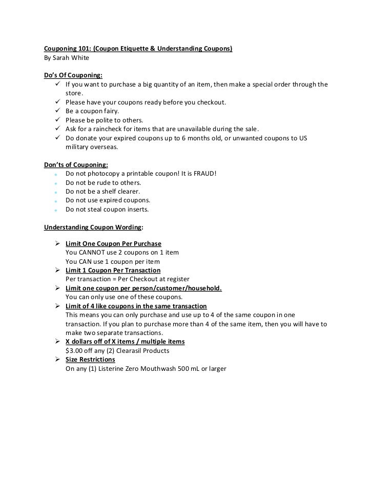 Coupon class handouts pdf