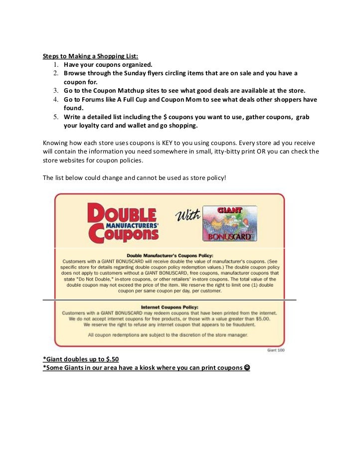 Couponing 101 handouts