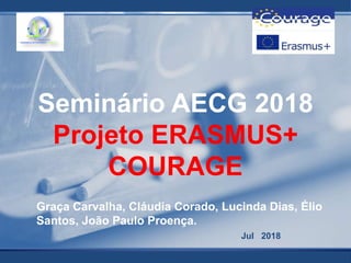 Jul 2018
Seminário AECG 2018
Projeto ERASMUS+
COURAGE
Graça Carvalha, Cláudia Corado, Lucinda Dias, Élio
Santos, João Paulo Proença.
 