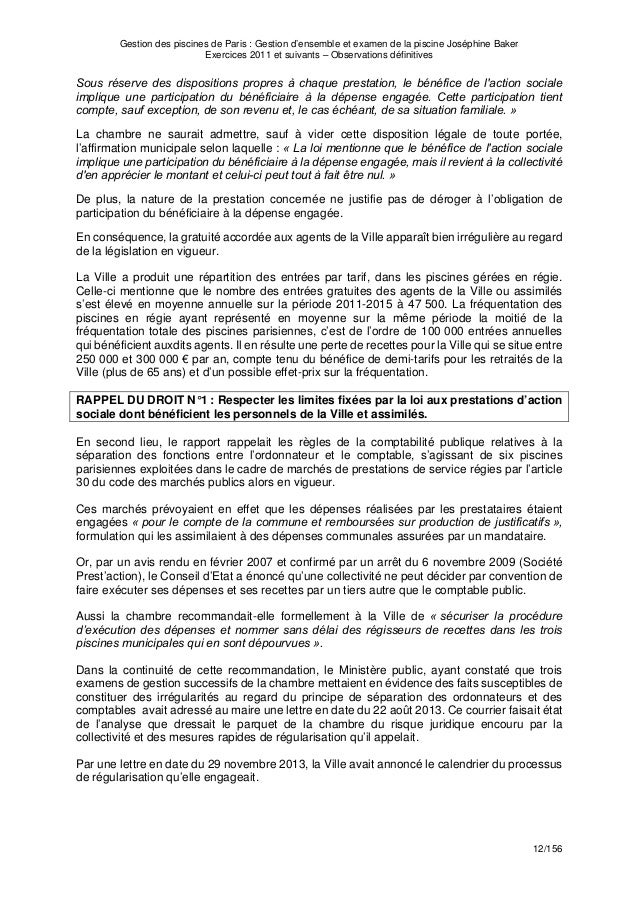 Cour Des Comptes Gestion Des Piscines De Paris