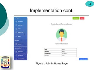 Implementation cont.
Figure : Admin Home Page
11
 
