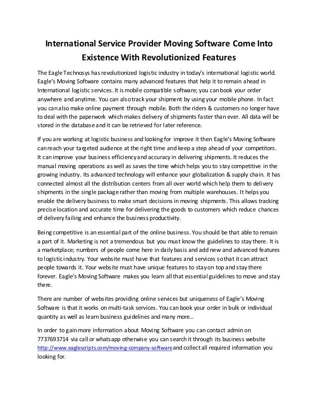 International Service Provider Moving Software Come Into Existence Wi