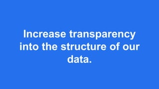 Increase transparency
into the structure of our
data.
 