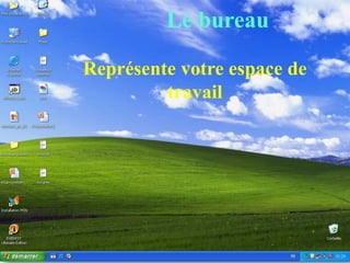 Le bureau
Système d’exploitation

Représente votre espace de
         travail
 
