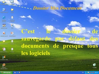 Système d’exploitation
    Dossier Mes Document



C’est      le dossier  de
sauvegarde par défaut des
documents de presque tous
les logiciels
 
