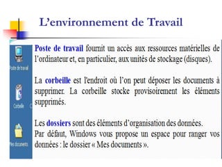 L’environnement de Travail
 