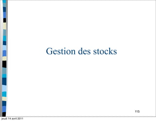 115
Gestion des stocks
jeudi 14 avril 2011
 