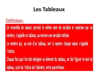 Les Tableaux
Définiton:
 