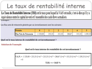 Le taux de rentabilité interne
 