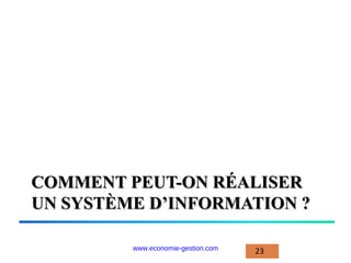 COMMENT PEUT-ON RÉALISER
UN SYSTÈME D’INFORMATION ?
23
www.economie-gestion.com
 