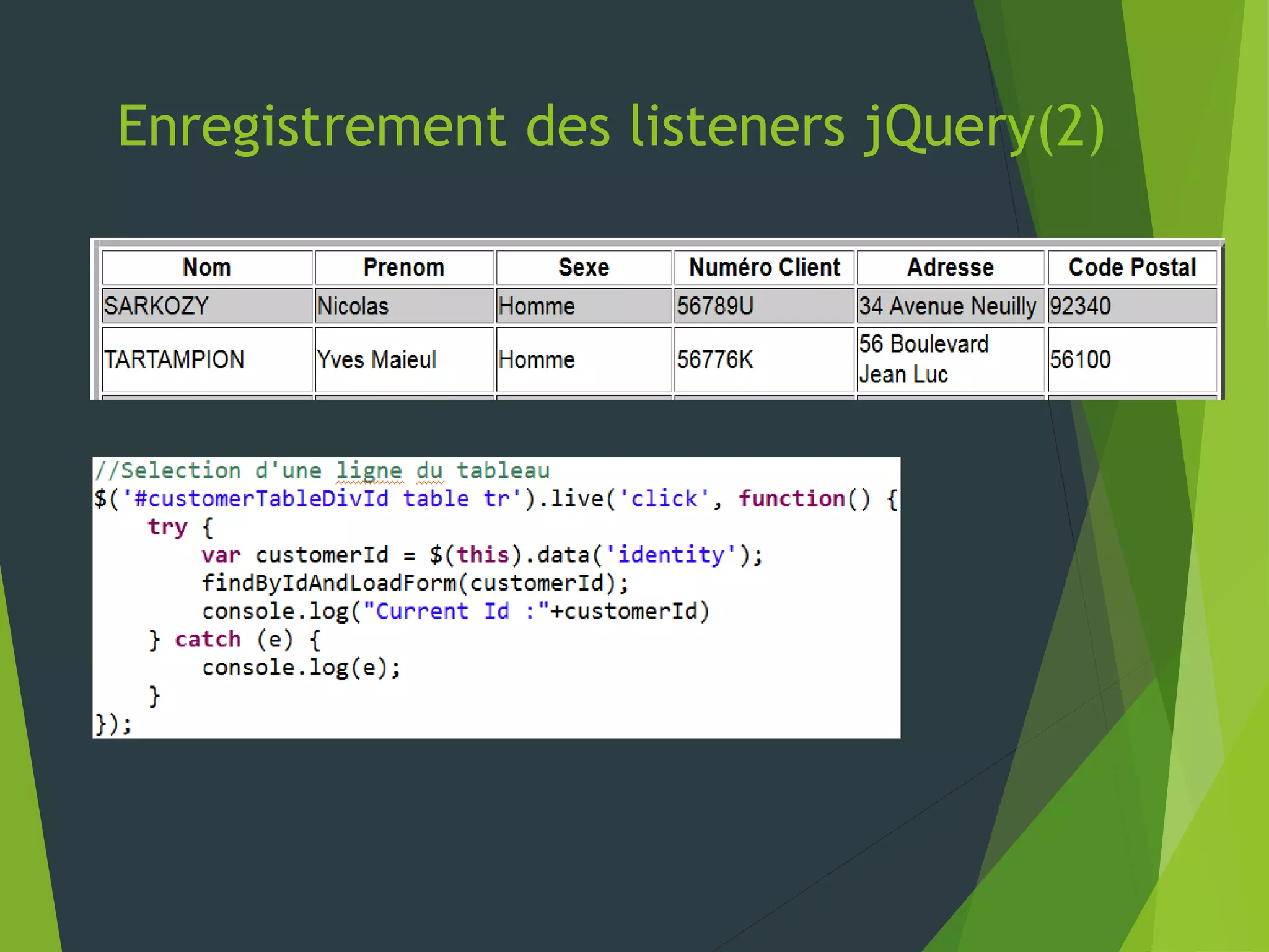 Enregistrement des listeners jQuery(2)
 