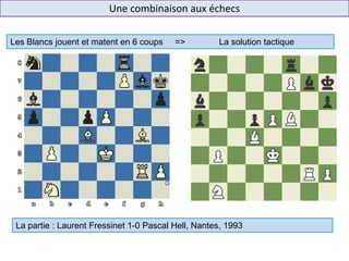 La partie : Laurent Fressinet 1-0 Pascal Hell, Nantes, 1993
Les Blancs jouent et matent en 6 coups => La solution tactique
Une combinaison aux échecs
 