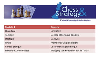 Cours d'échecs du débutant au joueur confirmé (modules 1 à 20)