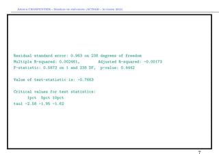 `         ´
 Arthur CHARPENTIER - Modeles de previsions (ACT6420 - Automne 2012)




Residual standard error: 0.963 on 238 degrees of freedom
Multiple R-squared: 0.002461,        Adjusted R-squared: -0.00173
F-statistic: 0.5873 on 1 and 238 DF, p-value: 0.4442

Value of test-statistic is: -0.7663

Critical values for test statistics:
      1pct 5pct 10pct
tau1 -2.58 -1.95 -1.62
 