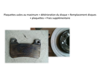 Plaquettes usées au maximum = détérioration du disque = Remplacement disques
+ plaquettes = Frais supplémentaire
 