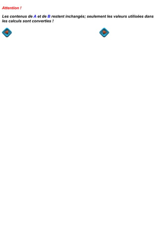 Attention !

Les contenus de A et de B restent inchangés; seulement les valeurs utilisées dans
les calculs sont converties !
 