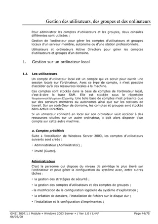 Cours Microsoft Windows 2003 Server 1ere Partie 6 Mars 2008