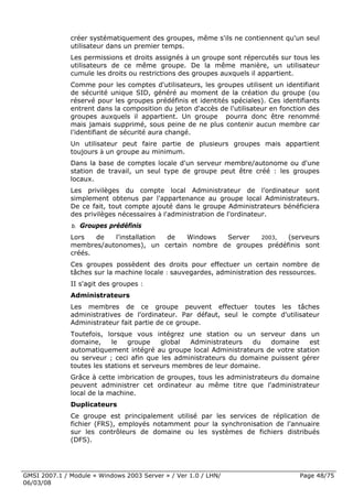 Cours Microsoft Windows 2003 Server 1ere Partie 6 Mars 2008