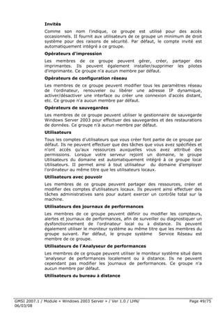 Cours Microsoft Windows 2003 Server 1ere Partie 6 Mars 2008