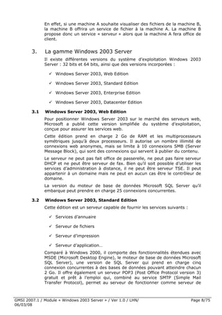Cours Microsoft Windows 2003 Server 1ere Partie 6 Mars 2008
