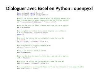 Dialoguer avec Excel en Python : openpyxl
 