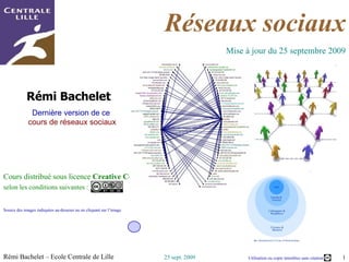 Rémi Bachelet  Dernière version de ce  cours de réseaux sociaux Cours distribué sous licence  Creative Commons,  selon les conditions suivantes :   Source des images indiquées au-dessous ou en cliquant sur l’image Réseaux sociaux Mise à jour du  25 septembre 2009 