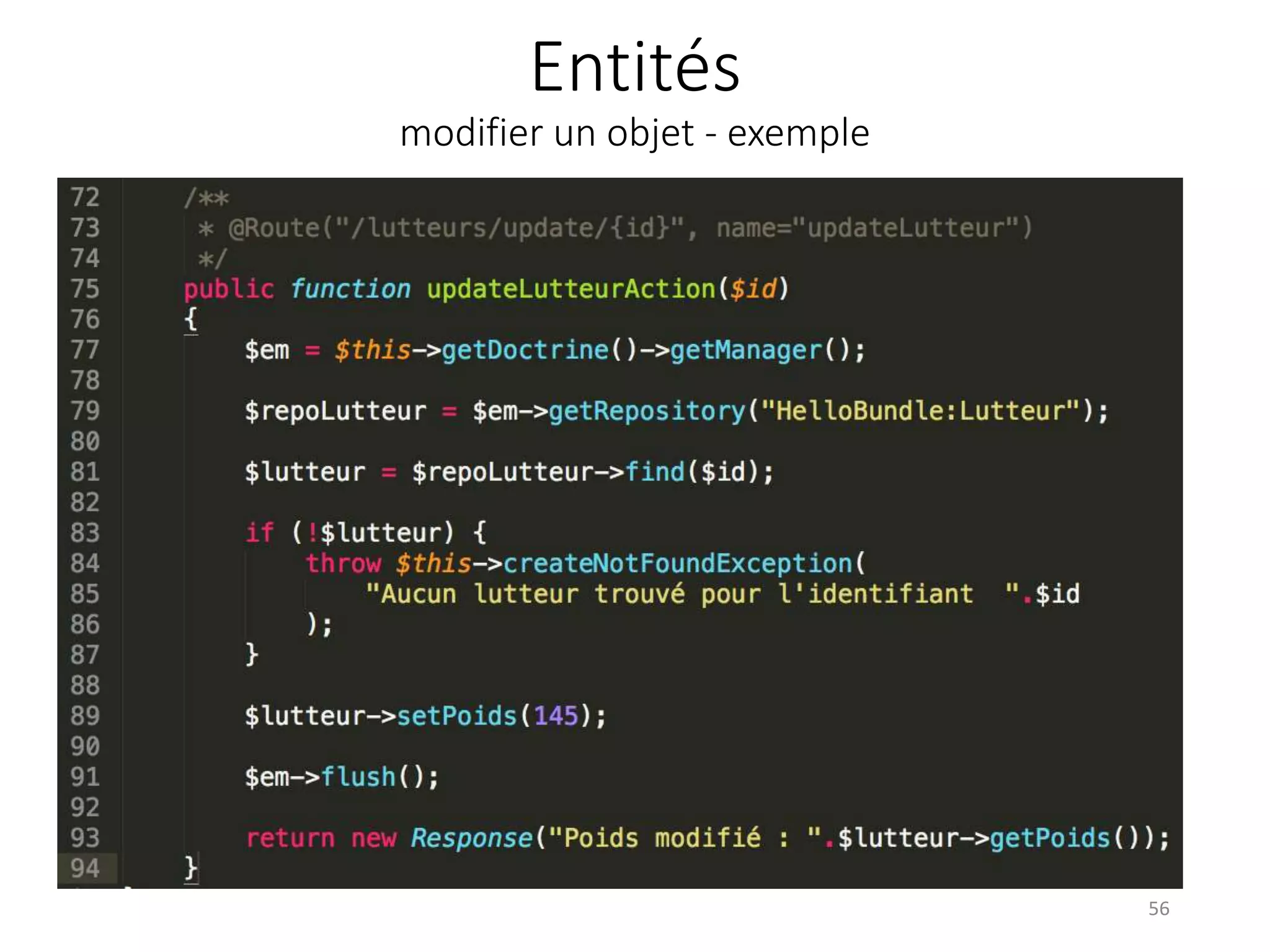 Entités modifier un objet - exemple 56 