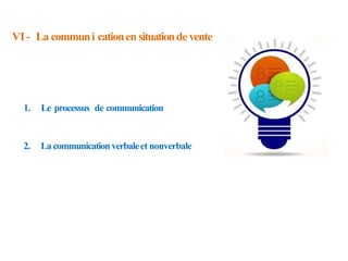 VI- La communi cationen situationdevente
1. Le processus de communication
2. La communicationverbaleet nonverbale
 