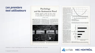 © Copyright Tech3Lab 2016
Les premiers
test utilisateurs
Chapanis, A. (1953). Psychology and the instrument panel. Scientific American, 188, 74-82.
 