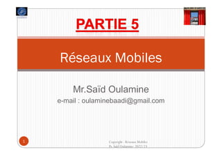Réseaux Mobiles
Mr.Saïd Oulamine
e-mail : oulaminebaadi@gmail.com
1 Copyright : Réseaux Mobiles
Pr. Saîd Oulamine- 2022/23
 