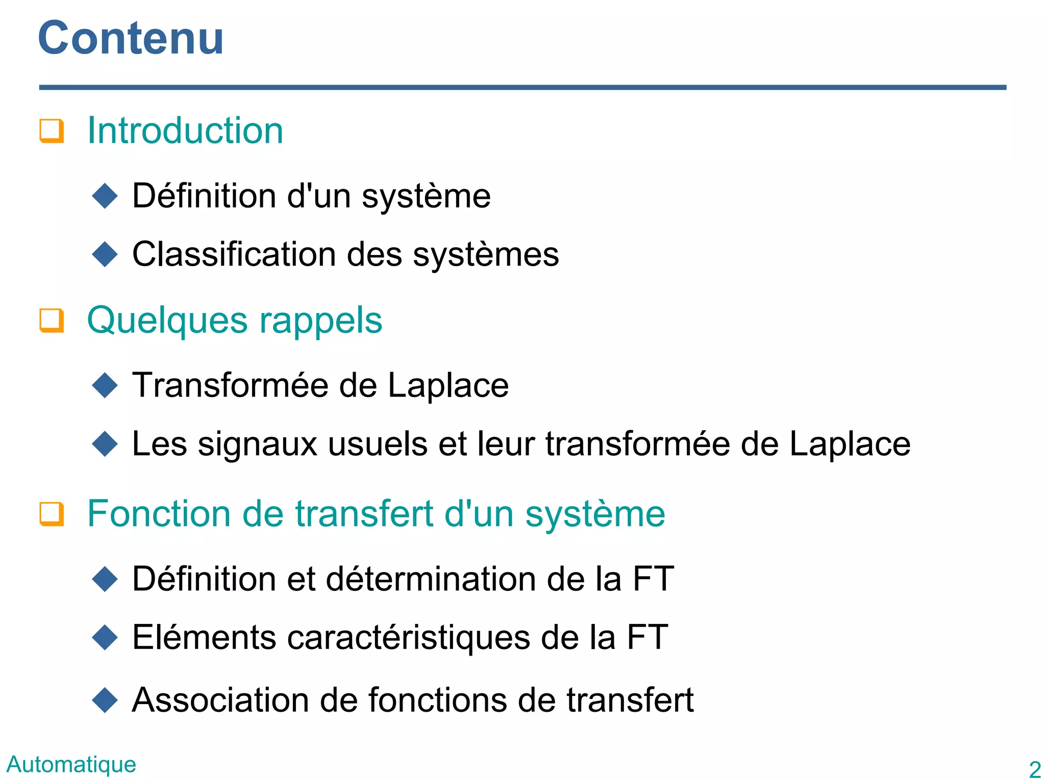 Cours1 Représentation des systèmes dynamiques continus LTI | PDF