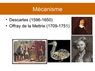 Mécanisme Descartes (1596-1650) Offray de la Mettrie (1709-1751) 